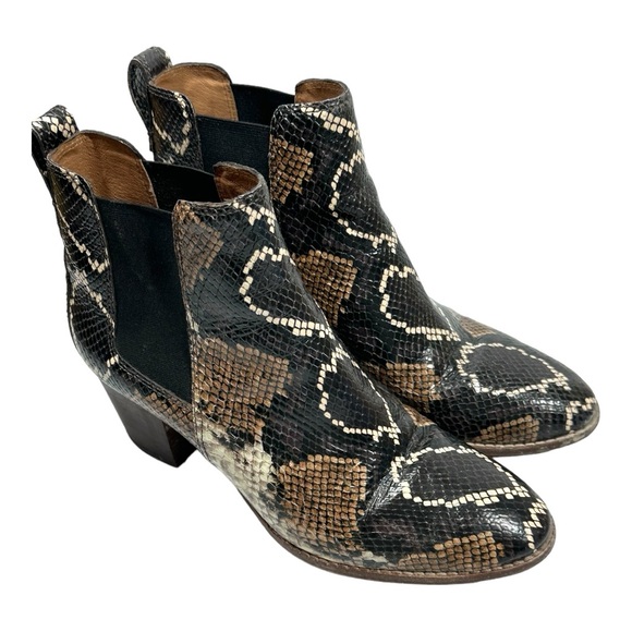 Madewell Snakeskin Leather Regan Booties Women's 9.5 Pull On Block Heel - Picture 3 of 12